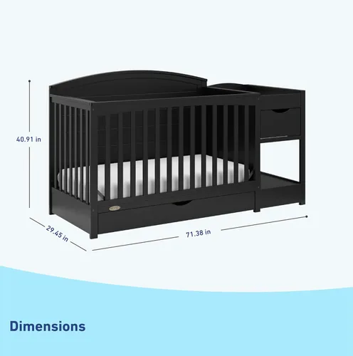 Miniatura 2 de Graco Bellwood - Cuna convertible 5 en 1 y cambiador con cajón (negro) - Certificado GREENGUARD Gold, cajón de almacenamiento de tamaño completo, se