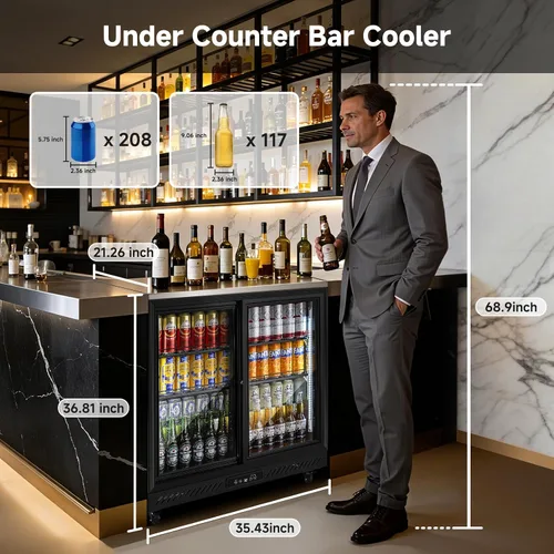 Miniatura 2 de BODEGA BODEGACOOLER Enfriador de barra trasera, refrigerador comercial de bebidas de 7.7 pies cúbicos con 2 puertas corredizas de vidrio