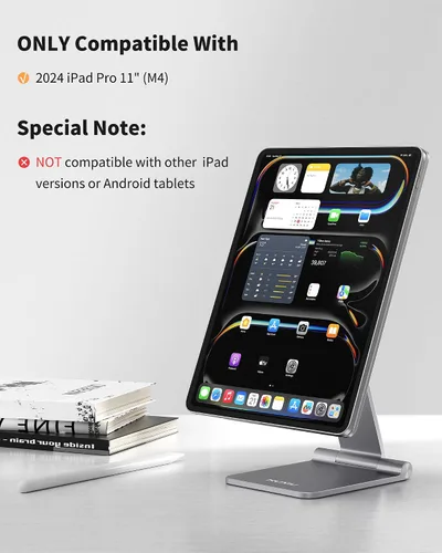 Miniatura 4 de KU XIU Soporte magnético plegable solo para iPad Pro 11 M4 (2024), soporte de tableta ajustable de aleación de aluminio de 360°, soporte