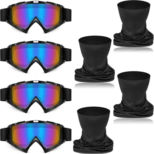 Tallew 4 piezas de gafas para motocicleta, moto de cross y ATV para hombres y mujeres, ajustables, resistentes al viento y 4 piezas de cubierta