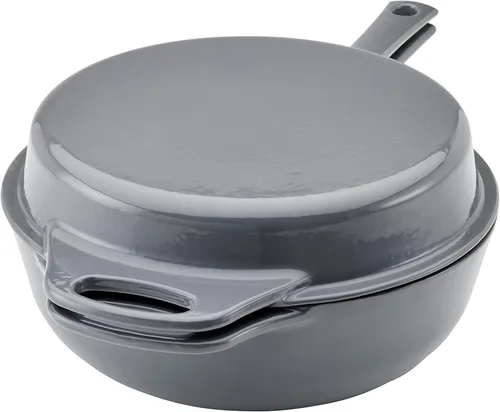 Miniatura 9 de Rachael Ray Horno holandés 3 en 1 de hierro fundido esmaltado con sartén/salteado, 4 cuartos de galón, gris