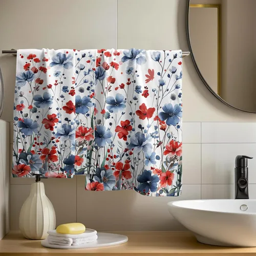 Miniatura 6 de Juego de 2 toallas de mano para el 4 de julio, 14 x 28 pulgadas, diseño patriótico de hojas florales rojas y azules, absorbentes y suaves
