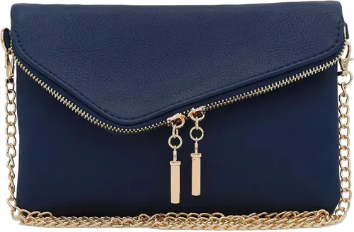 Bolso cruzado tipo sobre que se puede llevar sobre la muñeca con correa de cadena, azul, talla única