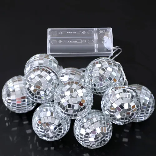 Miniatura 5 de Zhanmai Guirnalda de 30 luces LED de bola de discoteca para decoración de mini espejo iluminado, bolas de discoteca para 70 y 80 s, suministros