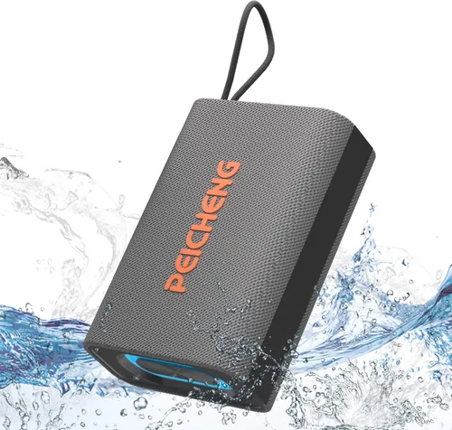 PEICHENG Altavoz, Altavoces Bluetooth inalámbricos portátiles, Sonido estéreo fuerte impermeable con luces RGB, emparejamiento TWS, tiempo de Gris