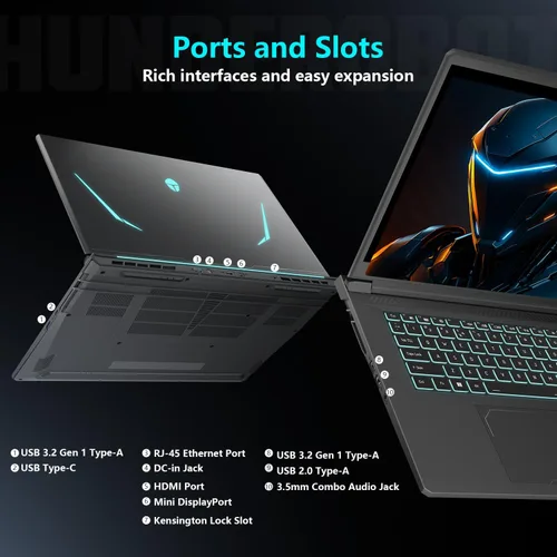 Miniatura 8 de Thunderobot Laptop para juegos Storm 17 5060, pantalla QHD 165Hz 2K de 17.3 pulgadas, Core i7-13620H, GeForce RTX 5060, 32 GB DDR5 RAM, SSD de 2 TB