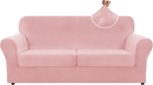 Miniatura 44 de ZNSAYOTX Funda de terciopelo de 3 piezas para sofá de 3 piezas con 2 fundas de cojín de asiento extra grandes, funda elástica para sofá de 2 plazas