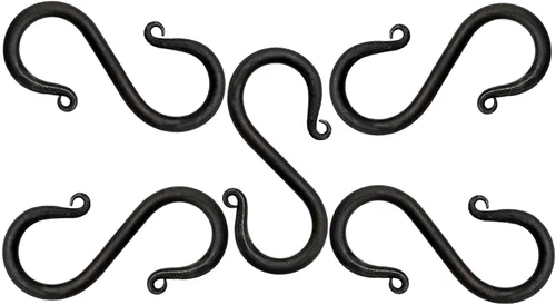 Miniatura 16 de Lord of Battles Juego de ganchos en forma de S de hierro vikingo soporte de cocina colgante accesorio de camping forjado a mano acabado negro
