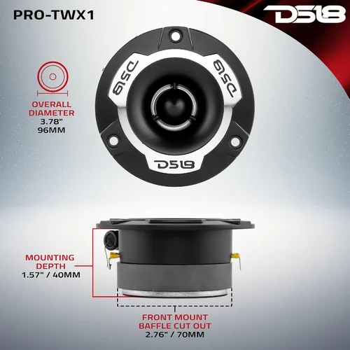 Miniatura 3 de DS18 PRO-TWX1 Super Tweeter de 1" con Marco y Diafragma de Aluminio, 240W Máx, 4 Ohms, Crossover Incorporado - Los Tweeters PRO son los Mejores