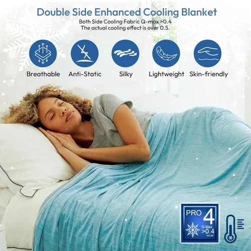 Miniatura 2 de NANPIPER Manta refrescante tamaño Queen para personas que duermen con calor, manta de cama de verano ligera y fría de doble cara, color azul aire