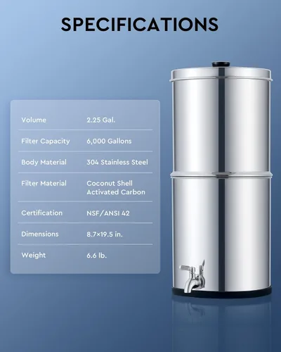 Miniatura 8 de CO-Z Sistema de filtro de agua alimentado por gravedad, sistema de filtración de agua de encimera de 2.25 galones, purificador de agua por gravedad