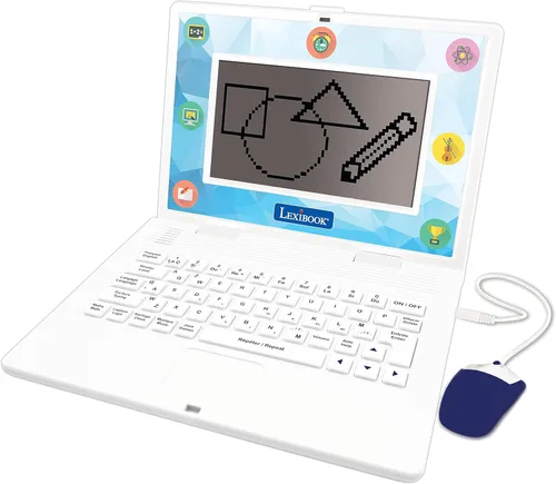 Lexibook - Ordenador portátil bilingüe y educativo Inglés/Español - Juguetes para niños, 170 actividades para aprender idiomas, matemáticas, lógica,