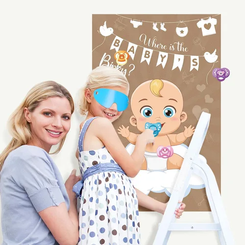 Miniatura 8 de Pin The Pacifier On The Baby Game Póster de juegos de chupetes con 64 calcomanías para chupetes para baby shower, regalos de fiesta, suministros