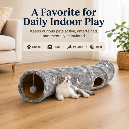 Miniatura 6 de Túnel Tubo para Gatos con Juguetes de Pelotas de Felpa Plegable Auto-Luminoso Fotoluminiscencia, para Mascotas Pequeñas Conejitos Conejos, Gatitos