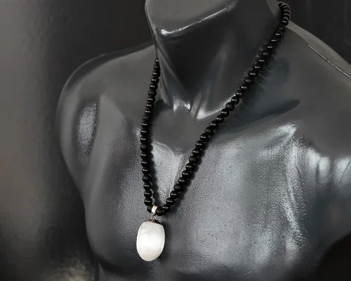 Miniatura 154 de Colgante de turmalina cruda natural, Collar de cuentas de ónix negro genuino, Collar de piedra negra, Collar de piedras preciosas, Cuentas de 0.315