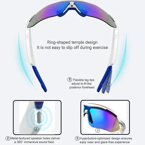 Miniatura 5 de Gafas de música inteligentes para ciclismo, gafas deportivas Bluetooth con altavoz, gafas de sol polarizadas Bluetooth para hombres y mujeres