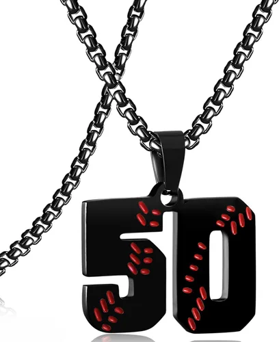 Miniatura 157 de SKQIR Colgante de número de jersey de béisbol para hombres y niños - Cadena de acero inoxidable para atletas - Negro