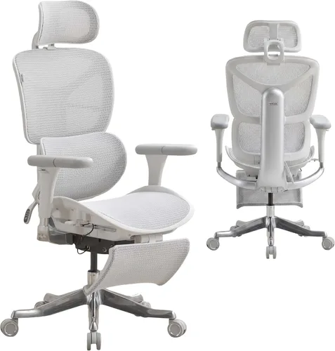 Welax Silla de oficina ergonómica con reposapiés, silla de oficina de malla con reposabrazos 6D y reposacabezas 3D, silla de escritorio S9 Pro con