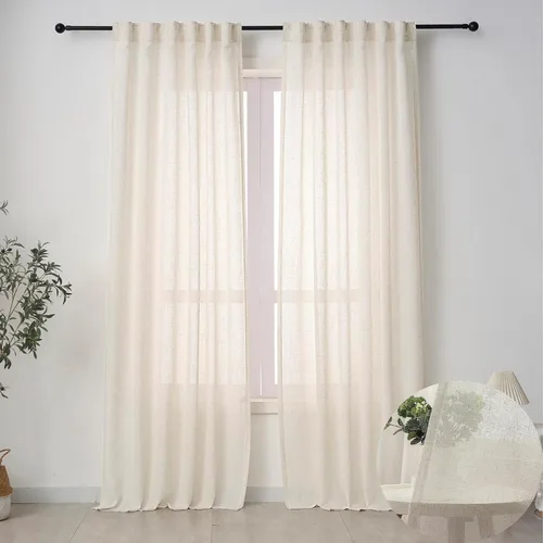 Miniatura 22 de Cortinas semitraslúcidas de lino neutro de 84 pulgadas de largo, cortinas y cortinas de lino beige crema que filtran la luz, tratamientos modernos