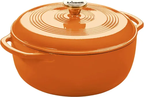 Lodge - Horno holandés de hierro fundido esmaltado de 6 cuartos de galón con tapa – Asas duales – Apto para horno hasta 500° F o en estufa - Úselo