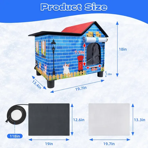 Miniatura 2 de Casa Grande con Calefacción para Gatos de Exterior, Casa Elevada para Gatos al Aire Libre Resistente a la Intemperie con Almohadilla Térmica