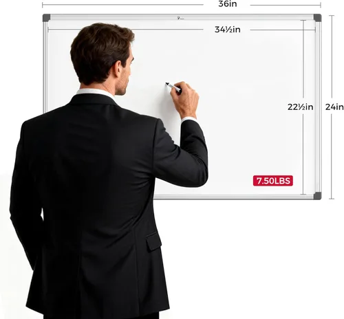 Miniatura 6 de TOWON Magnetic Dry Erase Whiteboard 36 x 24 in, Large White Board for Wall, 3 x 2 Ft Whiteboard with Marker Tray & 2 Magnets, Silver Aluminum Frame