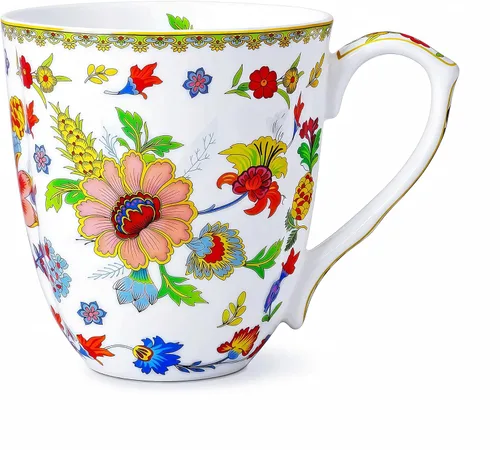 Miniatura 12 de Taza de café floral de porcelana de hueso de 14 onzas con asa, elegante taza de café, té, regalos de cumpleaños de Navidad para mujeres, hombres