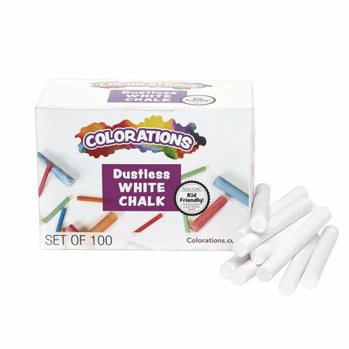 Colorations NODUST Tiza sin polvo blanca, paquete de 100 piezas a granel, multicolor, para niños, aula, aprendizaje, dibujo, creación, juego, no