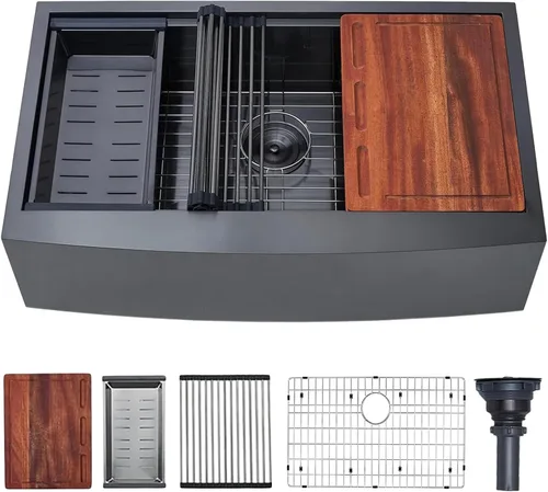 Miniatura 8 de Estación de trabajo de fregadero de cocina negro de 21x20 pulgadas - VAPSINT Fregadero de barra de 21 pulgadas de montaje superior en color negro