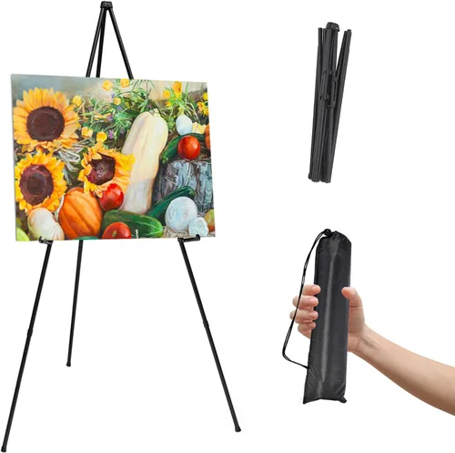 Miniatura 9 de Paquete de 2 caballetes negros de 63 pulgadas para exhibir carteles de boda y póster, caballetes ajustables para soporte de tablero de pósteres