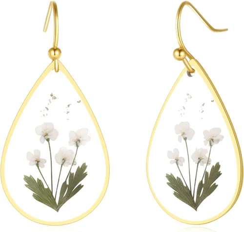 Miniatura 62 de Forget-Me-Not and Queen Anne's Lace Pressed Wildflower Earrings Pressed Flower Earrings Handmade Drop and Dangle Earrings Gift for Woman