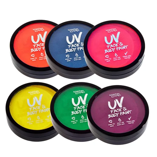 Pintura facial y corporal con luz negra UV activada por agua, paquete de 6 colores, maquillaje para disfraces, Halloween, clubes y rave, segura para