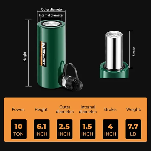 Miniatura 5 de Newhai Gato de ariete hidráulico de 10 toneladas 4’’/100mm de carrera máxima Cilindro de elevación hidráulico de un tiempo Porta Power Gato pequeño