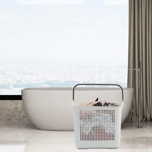 Miniatura 4 de Cesta de almacenamiento de ropa de plástico de 35 L, cesta de lavandería blanca con asa, paquete de 4 Dual side handles, easy to carry