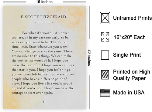 Miniatura 2 de Poster Master Póster con texto en inglés «For What Its Worth» de F. Scott Fitzgerald - Impresión - Arte de Página de Libro - Arte Literario - Regalo