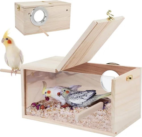 Miniatura 9 de Rypet Caja de Nido para Periquitos Diseño Transparente, Caja de Nido para Cría de Pájaros con Asiento de Madera para Periquitos, Cacatúas