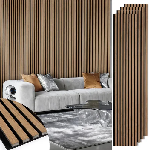 Miniatura 15 de Paneles de pared de listones de madera, paquete de 2 paneles de 106 x 23.6 pulgadas, paneles acústicos de madera para pared, paneles estriados 3D