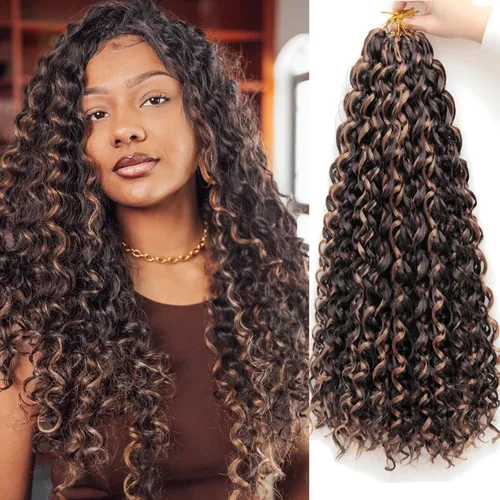 Miniatura 54 de GoGo Curl Crochet Hair 18 pulgadas onda de agua pelo sintético bohemio ganchillo trenzado jengibre onda profunda extensiones de cabello trenzado