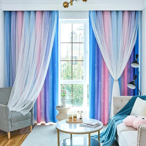 Miniatura 20 de Loyala Cortinas opacas de doble capa con diseño de estrellas para dormitorio de niños, bonitas, 63 pulgadas de largo, juego de 2 paneles, beige, 42
