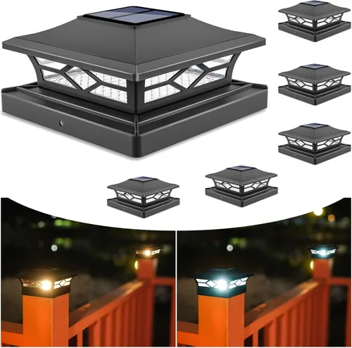 Miniatura 9 de VOLISUN - Faroles solares para poste: paquete de 2 luces para exteriores, para cubierta, con casquillo blanco, resistente al agua, 2 modos