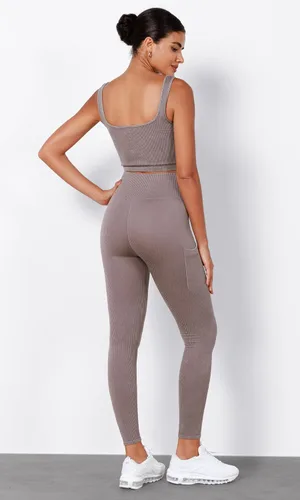 Miniatura 5 de ODODOS Leggings sin costuras para mujer con bolsillos, cintura alta, lavado ácido, acanalado, pantalones de yoga para gimnasio y entrenamiento