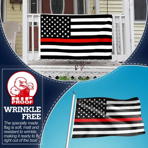 Miniatura 4 de Anley Bandera nacional de Estados Unidos de doble cara a prueba de rasgaduras de 3 capas de línea roja fina, 3 x 5 pies, color vivo, cabecera