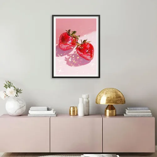 Miniatura 4 de RYMILIE Kits de pintura artística de diamante rosa para adultos, pintura de puntos de diamante de fresa para principiantes, pintura redonda 5D
