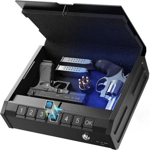 Miniatura 7 de ONNAIS Iron SE Biometric Gun Safe – Caja fuerte para pistola de acceso rápido con huella digital y bloqueo de teclado para el hogar, mesita