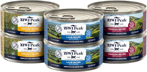 Miniatura 8 de ZIWI Peak - Juego de variedad de comida húmeda para gatos - Ternera, pollo, cordero, caballa y cordero, caballa, venado, paquete de 6 (3 oz cada una)