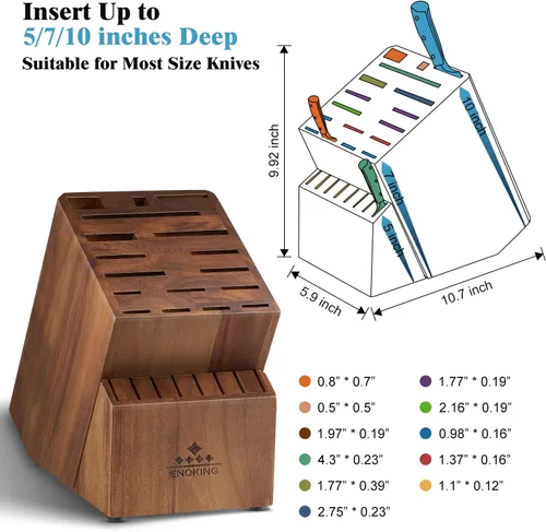 Miniatura 5 de Bloque de cuchillos ENOKING sin cuchillos, soporte grande para cuchillos - 25 ranuras de madera de acacia, bloque universal de carnicero