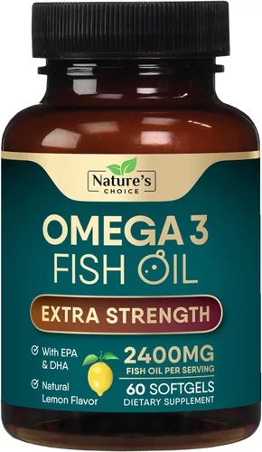 Suplementos de aceite de pescado Omega 3 – 2400 mg de aceite de pescado por porción – Omega-3 de triple fuerza con ácidos grasos EPA y DHA – Apoyo