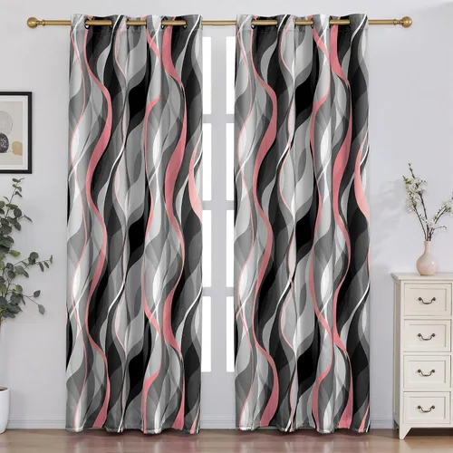 Miniatura 16 de weesire - Cortinas opacas azules y grises modernas con rayas decorativas, 100% bloqueo de luz, oscurecimiento con ojales, cortina azul para sala