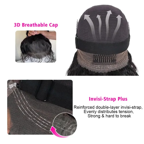 Miniatura 3 de Pelucas de cabello humano ondulado con encaje frontal 360 con correa oculta, nudos blanqueados, sin pegamento, previamente despuntadas, precortadas