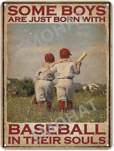 Letrero de metal de béisbol con texto en inglés «Some Boys are Born with Baseball in Their Souls», póster de decoración retro, elegante, vintage,
